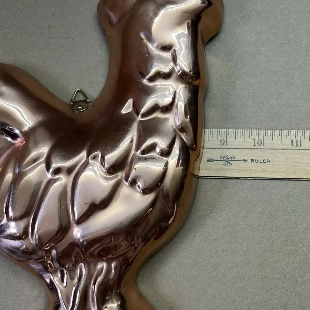 Rooster Metal Jello Mold Solid Copper and Silver Animal Shape Farmhouse